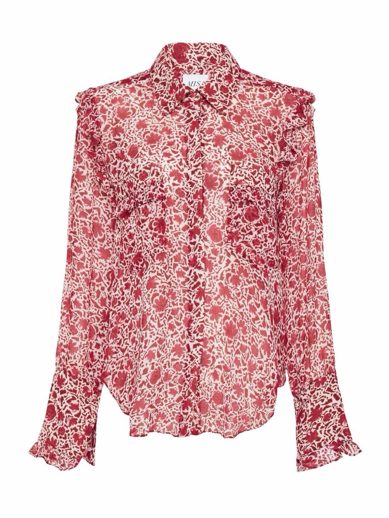 Misa Red & White Floral Chiffon Blouse